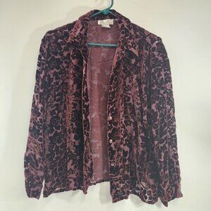 Vintage Anne Carson Sheer Velvet Long Sleeve Top Size Medium Y2k